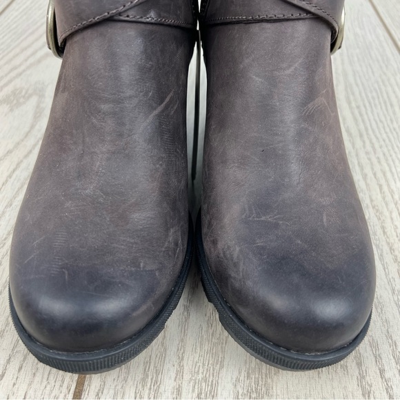 Sorel Joan Of Arctic Wedge II Leather Buckle Booties 6.5M Blackened Brown $235 - Picture 3 of 10